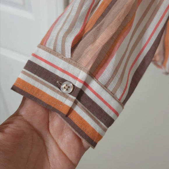 ✨️4/$20. COMO BLU Retro Striped Long Sleeve, Linen Look. Multi-Color, 70's - Picture 9 of 13